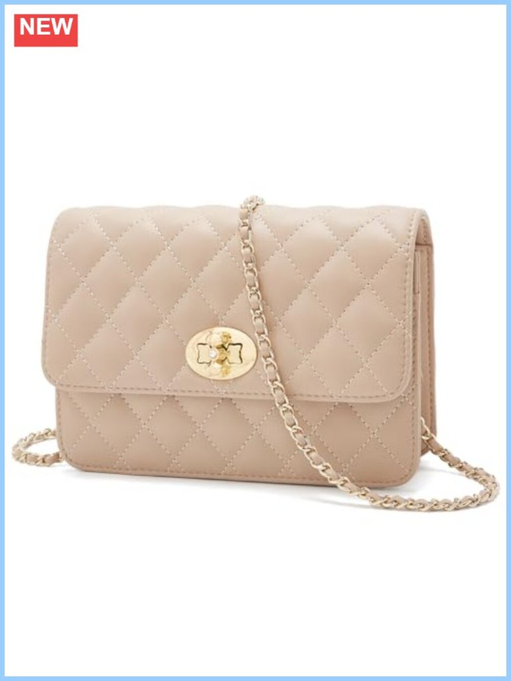 Genuine Leather Quilted Crossbody Bag Small Flap Purse Chain Strap